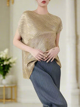 HEYFANCYSTYLE Women's Designer Casual Plissé Blouse Metallic Japanese Top